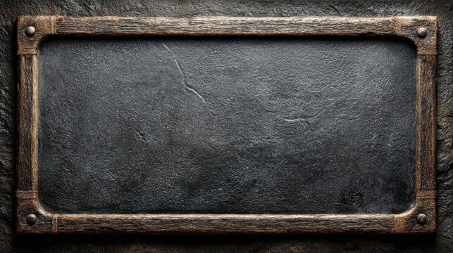 Blank chalkboard surface with stone border for educational or stock market concepts provides clean slate for creative visuals