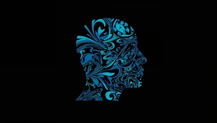 Abstract Artistic Illustration of Human Profile with Blue Patterns