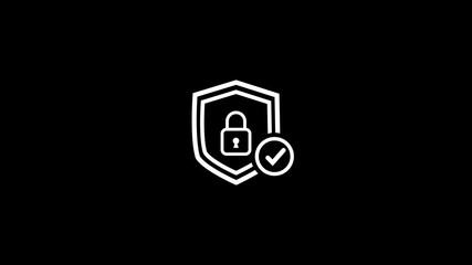White shield with padlock and checkmark icon on black background security protection - Powered by Adobe