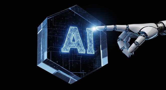 Robot Finger Touching AI Hexagon.