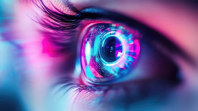 Human eye connecting with futuristic digital data and ai technology