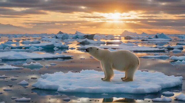 The Fading Arctic Realm: A Polar Bear's Silent Struggle Against the Devastating Tide of Global Warming.
