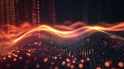 Digital data flowing across a glowing particle wave