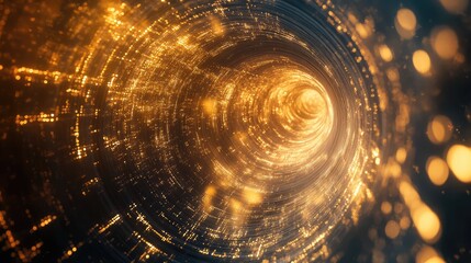 Rushing digital data through futuristic light tunnel
