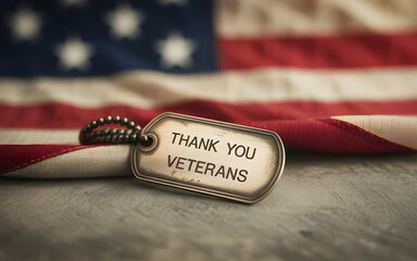 Honor our heroes with a heartfelt 'Thank You Veterans' dog tag and American flag tribute