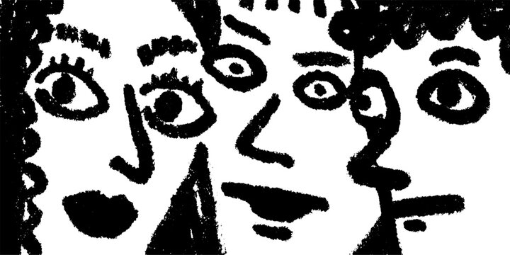 Hand-drawn black outline illustrations of faces with expressive features. Creative vector illustration showcasing simple and abstract styles.