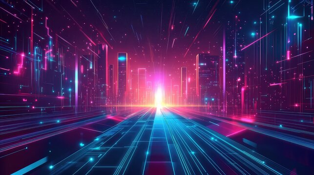 Digital city metaverse presenting futuristic data network technology