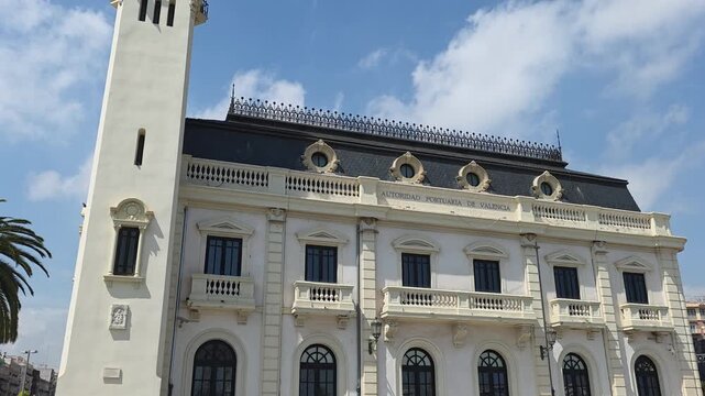 Valencia, Spain - 29 November 2025 -  view of  Valencia Clock Building, or Edificio del Reloj, is an emblematic 1916 building located in the port of Valencia