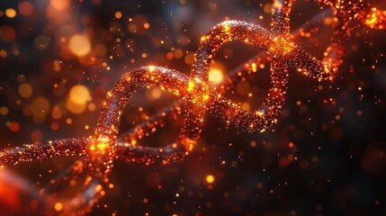 Dna double helix structure with glowing particles