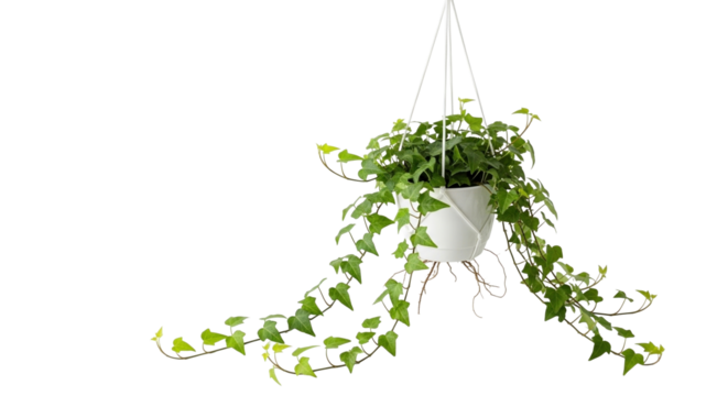 Trailing Ivy Plant in Hanging Pot on White Surface PNG Clean