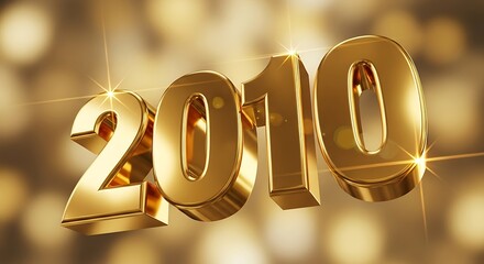 Glistening golden 2010 numbers float on a bokeh background.