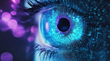 Human eye connecting with digital data and artificial intelligence