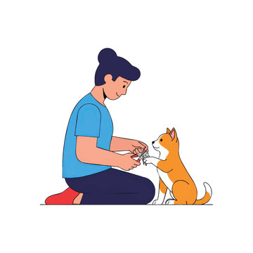 A person carefully trims a dog's nails, showing affection and care.