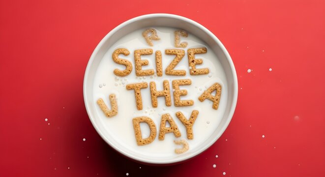 red background and cereal letters in milk