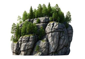Craggy Mountain Cliff With Lush Green Pine Trees Growing On Top In Daylight With A Transparent Background