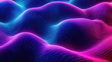Glowing neon waves forming abstract futuristic background pattern