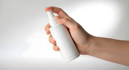 hand holding a syringe bottle in white background 
