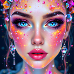 Futuristic Beauty Portrait with Holographic Ecocrystals