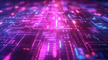 Circuit board with glowing lines depicting digital data flowing