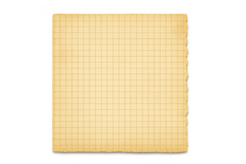 Vintage graph paper sheet with torn edges, old grid texture, blank squared page isolated on transparent background