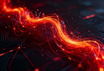 Stunning red network cables illuminate circuit board conveying energy, innovation, and powerful technology solutions for cutting-edge business growth
