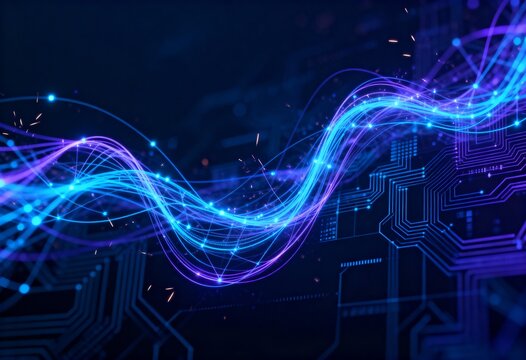 Modern technology background showcasing a network of glowing blue and purple lines, perfect for data visualization, science, or innovative business concepts