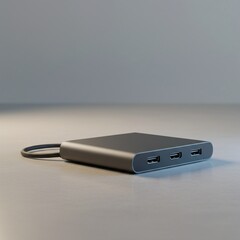 Fototapeta premium USB-C Multi-Port Hub with HDMI and USB-A Ports for Enhanced Connectivity on Grey Background