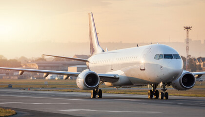 Obraz premium 空港の滑走路に待機する飛行機