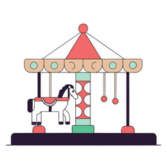 Vector illustration of carousel ride with decorative canopy and single horse