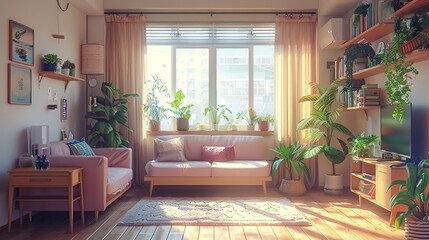 Peaceful home interior illustration emphasizing warmth elegance and visual serenity