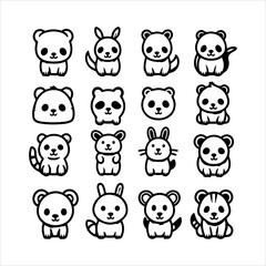 A Vibrant Minimalist Animal Icon Set, Showcasing Wildlife and Nature Themes in a Flat Design Vector for Digital App Design and Kids Graphics.