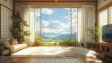 Pleasant artistic indoor scene showing gentle warm atmosphere in a modern home