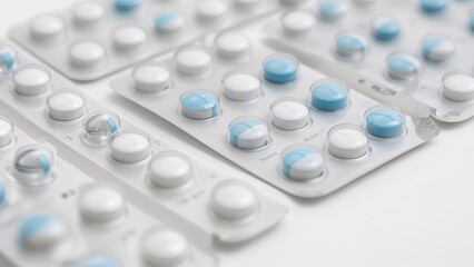 Colored pills and tablets in close view, creating bright pharmaceutical background. Macro medical texture for healthcare, medicine, treatment, pharmacy and drug packaging concepts with copy space.