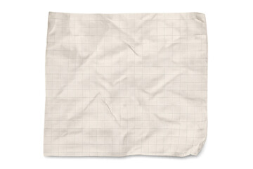 Crumpled graph paper sheet with square grid lines featuring wrinkled texture for background, isolated with transparent backdrop