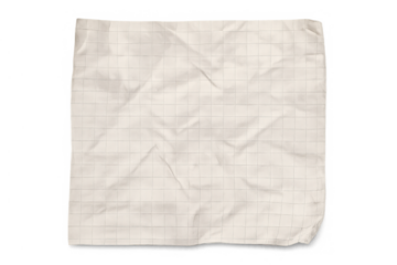 Crumpled graph paper sheet with square grid lines featuring wrinkled texture for background, isolated with transparent backdrop