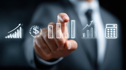 Business professional managing budget and finances with futuristic virtual interface