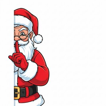 Santa claus peeking around a corner isolated on white background