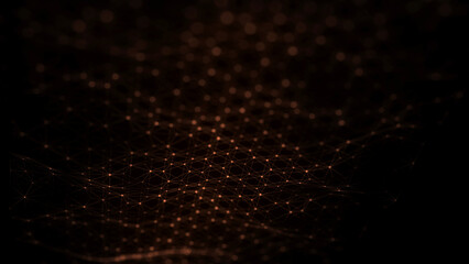 Digital hexagon dynamic wave of particles. Abstract fire futuristic background. Big data visualization. 3D rendering.