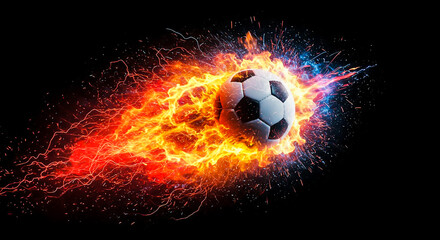 Fototapeta premium Flaming Soccer Ball on Black Background