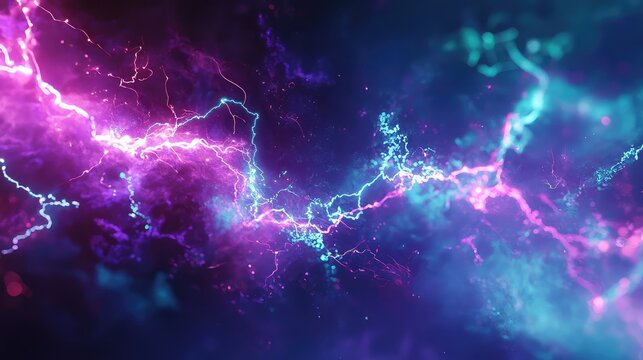 Electric lightning energy flowing through neon purple and blue plasma