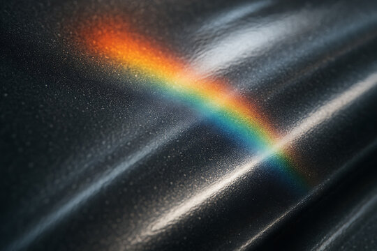 Rainbow light spectrum on a dark glossy surface with a grainy texture effect