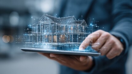 Real estate broker using advanced technology to analyze housing market trends and manage construction planning and real estate development