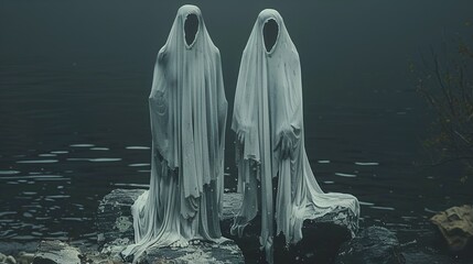 Detailed Paranormal Illustration Capturing Ethereal Entities Emerging from Darkness