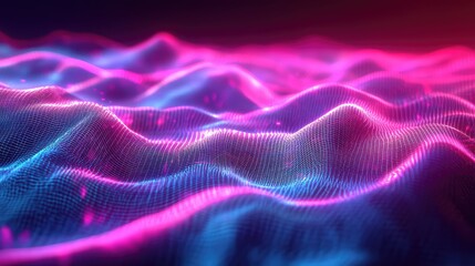 Obraz premium Digital data waves flowing on abstract grid surface