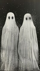 Eerie Minimalist Composition Featuring Haunting Spectral Shapes on Moody Backdrop