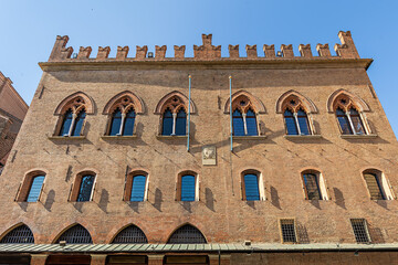 Palazzo dei Notai, a historic building, showcases stunning Gothic architecture in Bologna. It is located by the Basilica of San Petronio, representing the Guild of Notaries.