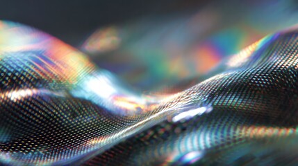 Holographic liquid material showing iridescent light reflections