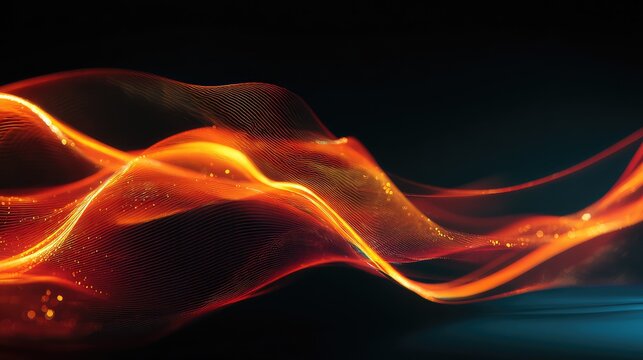 Flowing digital wave creating energetic network particles - Powered by Adobe