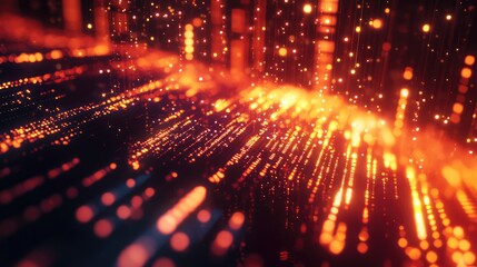 Abstract data flowing through glowing digital matrix network