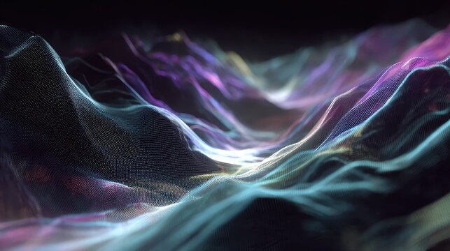 Digital data network connecting colorful particles technology waves